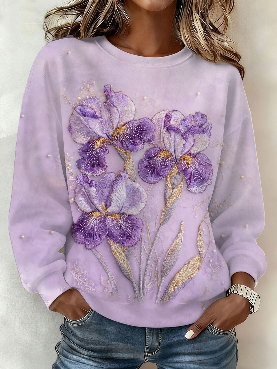 Women's Alzheimer's Awareness Art Purple Floral Printed Sweatshirt