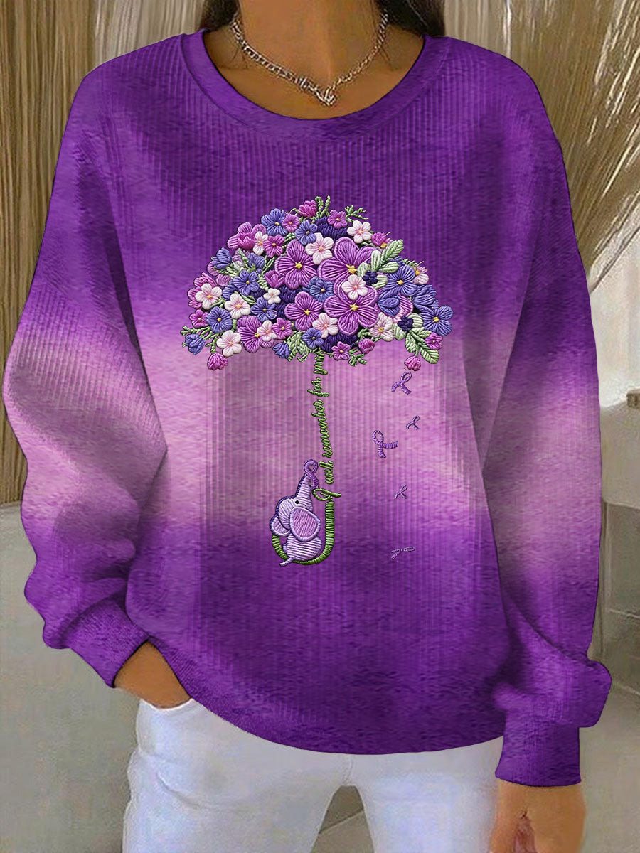 Women's Alzheimer's Awareness Art Purple Floral Printed Sweatshirt