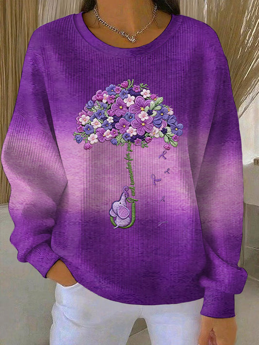 Women's Alzheimer's Awareness Art Purple Floral Printed Sweatshirt
