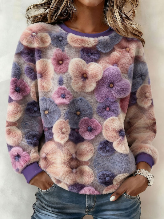 Women's Alzheimer's Awareness Art Purple Floral Printed Sweatshirt