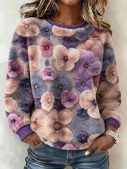 Women's Alzheimer's Awareness Art Purple Floral Printed Sweatshirt