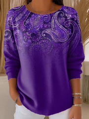Women's Casual Purple Pattern Gradient Long-Sleeved Ribbed Top