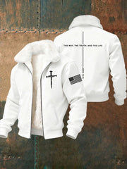 Men's Jesus The Way The Truth The Life Cross   Fur Collar Zip-Up Jacket