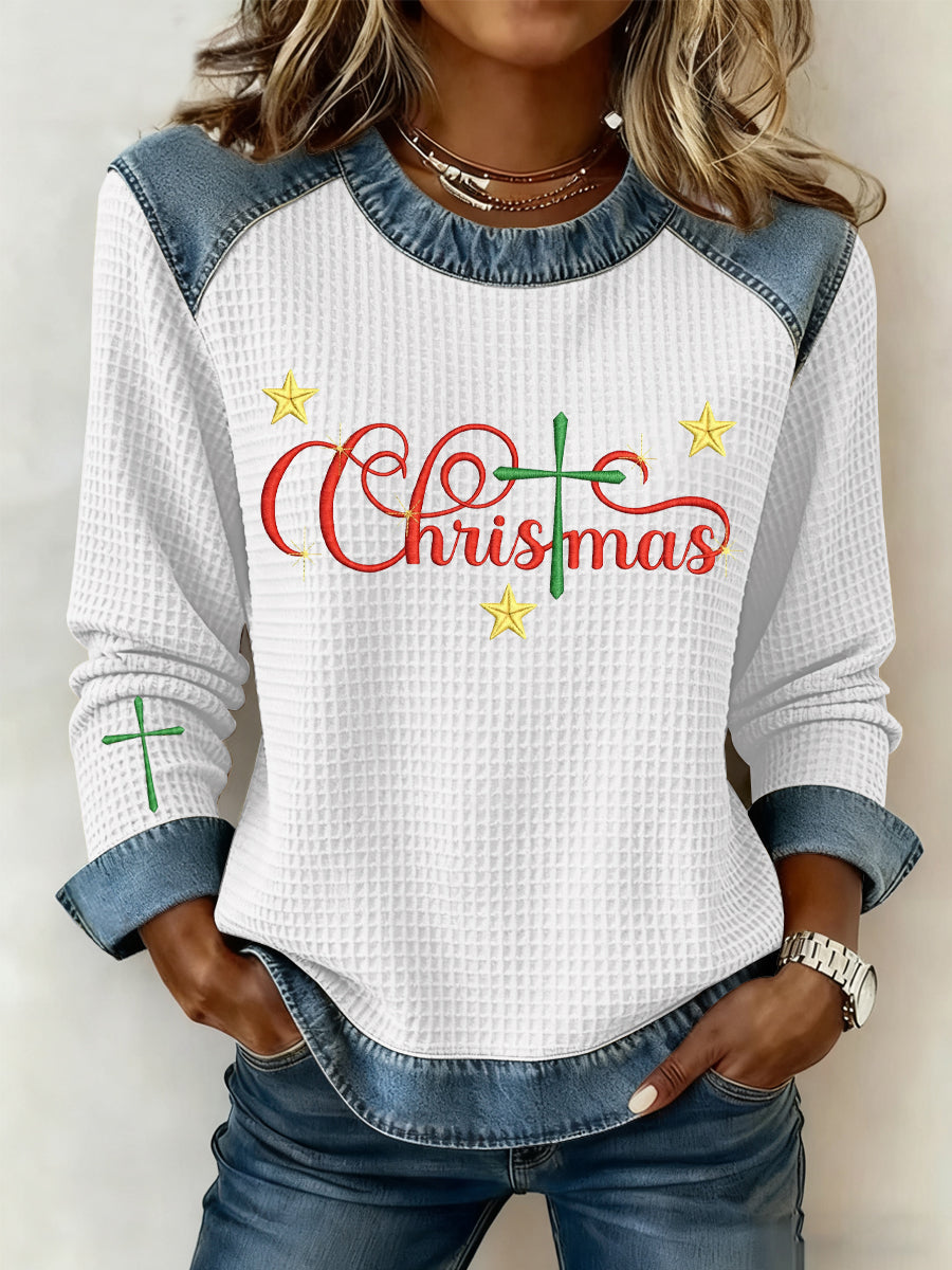 Women's Christmas Belief Print Waffle Sweatshirt