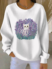 Women's Purple Cat Floral Print Casual Sweatshirt