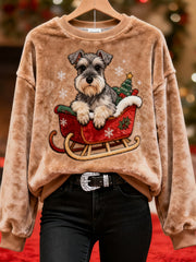 Women's Christmas Cute Schnauzer Print Casual Flannel Sweatshirt