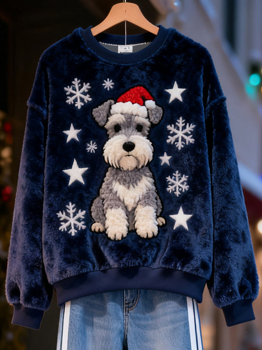 Women's Christmas Cute Schnauzer Print Casual Flannel Sweatshirt
