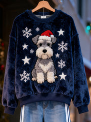 Women's Christmas Cute Schnauzer Print Casual Flannel Sweatshirt