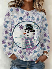 Women's Purple Christmas Snowman Printed Sweatshirt