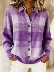 Women's Purple Art Knit Lapel Button Knit Cardigan