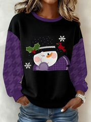 Women's Purple Christmas Snowman Printed Sweatshirt