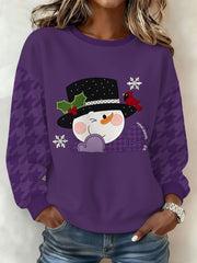 Women's Purple Christmas Snowman Printed Sweatshirt
