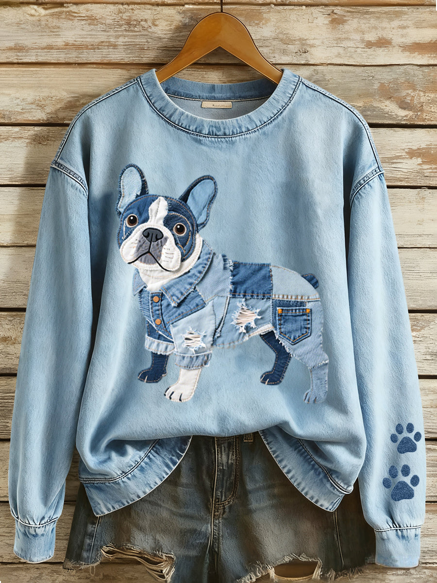 Women's Lovely French Bulldog Patchwork Pattern Sweatshirt
