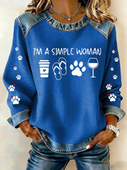 Women's Cute Dog Paws Printed Denim Patchwork Top