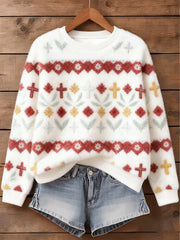 Women's Christmas Art Print Casual Flannel Sweater