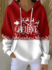 Women's Christmas Believe Snowflake Print Casual Hoodie