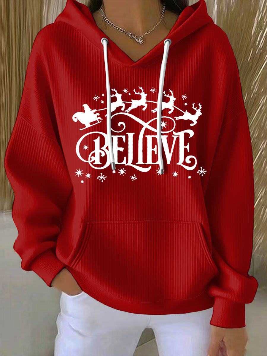 Women's Christmas Believe Snowflake Print Casual Hoodie