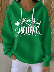 Women's Christmas Believe Snowflake Print Casual Hoodie