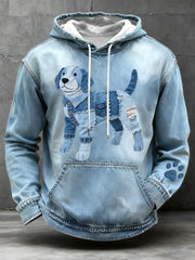 Men's Denim Patchwork Art Beagle Dog Pattern Hoodie