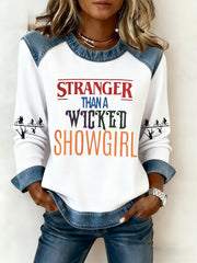 Women's Stranger Than A Wicked Showgirl Denim Patchwork Sweatshirt