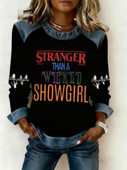 Women's Stranger Than A Wicked Showgirl Denim Patchwork Sweatshirt