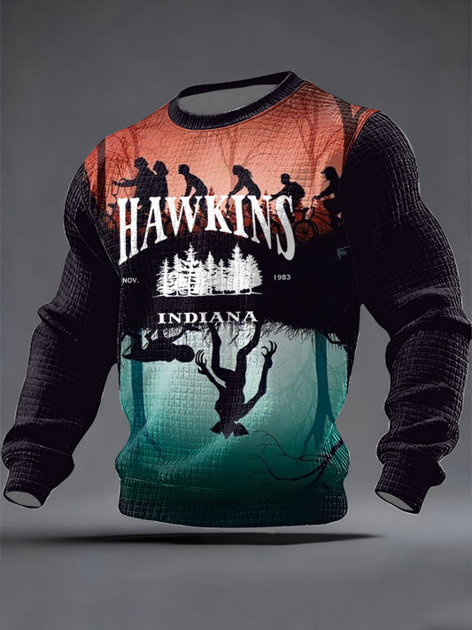 Men's Stranger Things Inspired Waffle Long Sleeved Casual Sweater