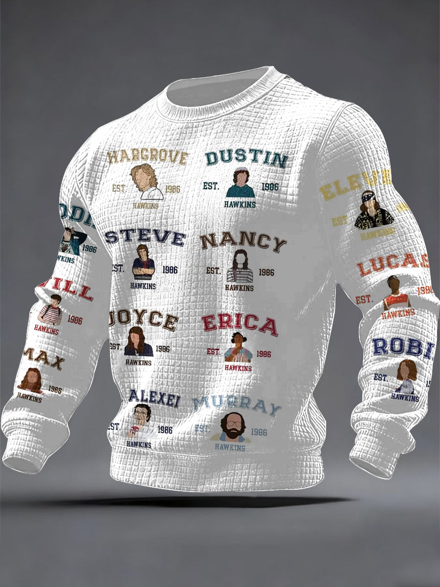 Men's Hawkins TV Show Inspired Waffle Long Sleeved Casual Sweater