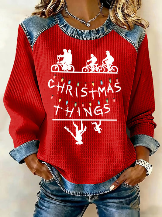 Women's Stranger Things Print Waffle Sweatshirt