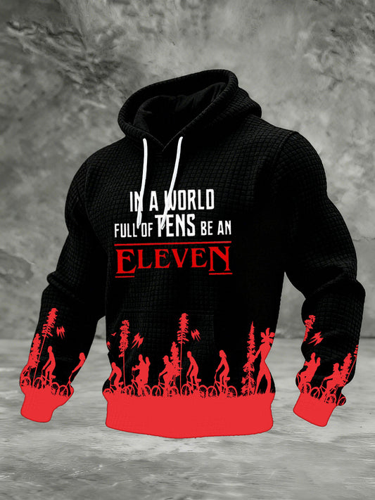 Men's Stranger Things In A World Full Of Tens Be An Eleven Printed Checkered Cotton Hoodie