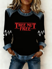 Women's Stranger Things Tree Nut Free Denim Patchwork Sweatshirt