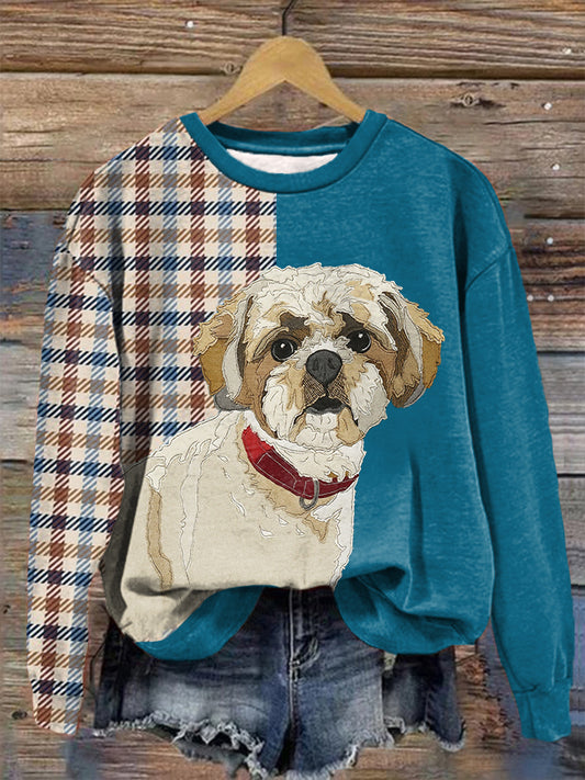 Women's Retro Plaid Dog Print Dog Mom Dog Lovers Gift Sweatshirt