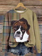 Women's Retro Plaid Dog Print Dog Mom Dog Lovers Gift Sweatshirt