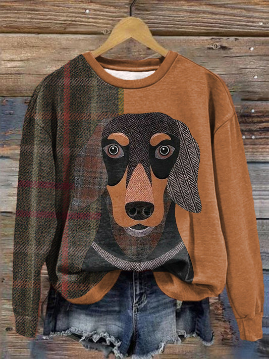 Women's Retro Plaid Dachshund Print Dog Mom Dog Lovers Gift Sweatshirt