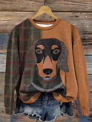 Women's Retro Plaid Dachshund Print Dog Mom Dog Lovers Gift Sweatshirt