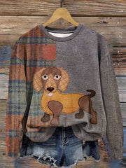 Women's Retro Plaid Dachshund Print Dog Mom Dog Lovers Gift Sweatshirt