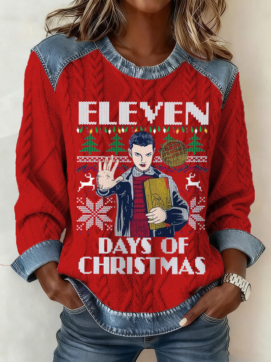 Women's Eleven Days of Christmas TV Series Inspired Denim Patchwork Top