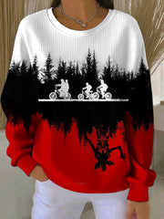 Women's Print Ribbed Round-Neck Sweatshirt