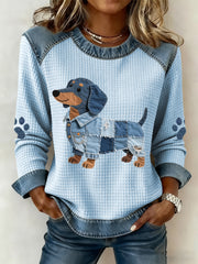 Women's Lovely Dachshund Pattern Denim Patchwork Art Sweatshirt