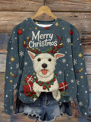 Women's Christmas Cute Dog Denim Patchwork Regular Sweatshirt
