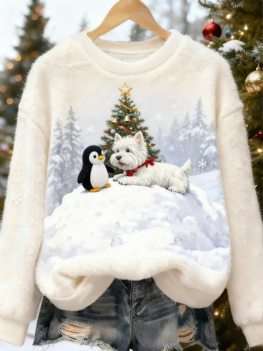 Women's Cute Christmas Dog Art Flannel Hoodie