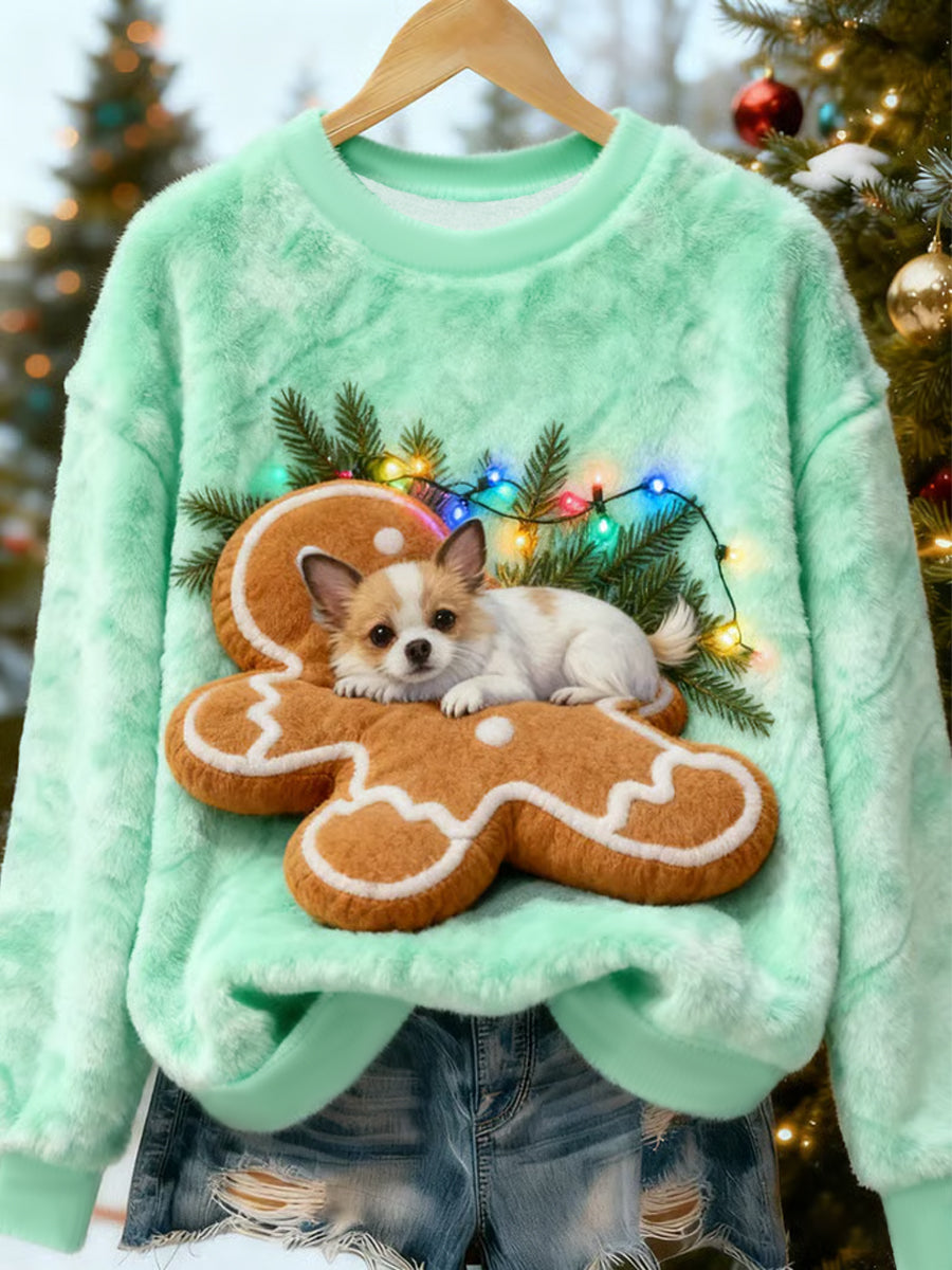 Women's Cute Christmas Dog Art Flannel Hoodie