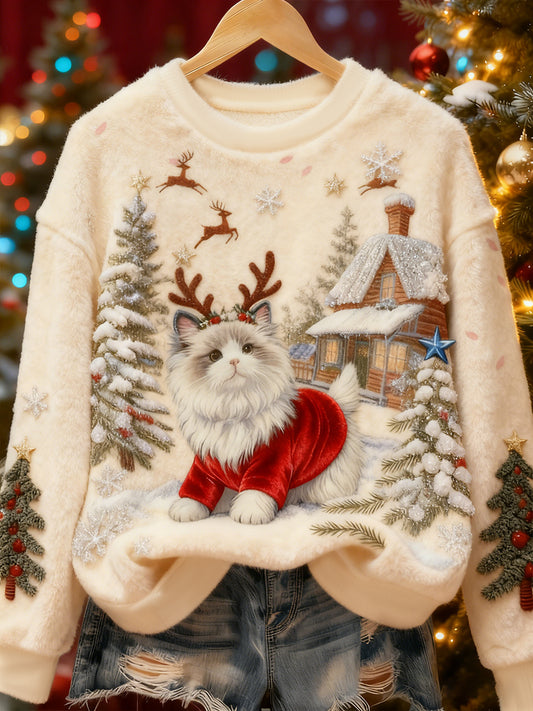 Women's Cute Christmas Dog Art Flannel Hoodie