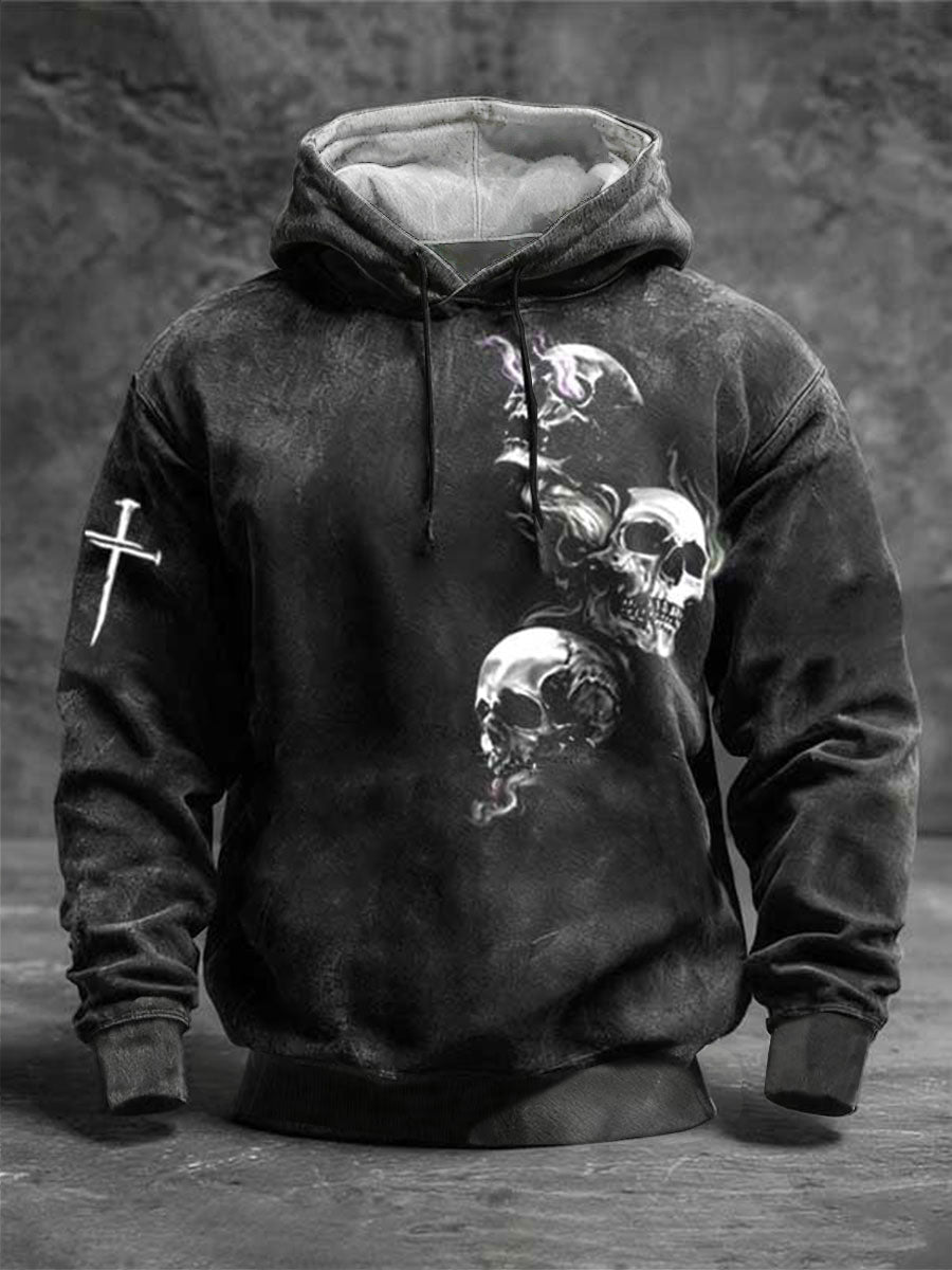 Men's Skull Cross Faith Drop-Shoulder Hoodie (No Pockets)