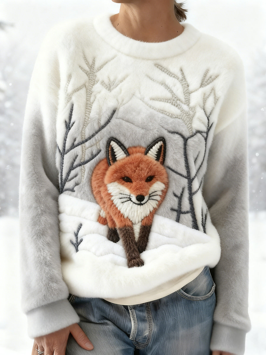Women's Winter Fox Print Casual Flannel Hoodie