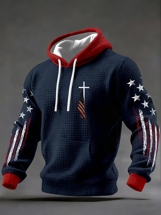 Men's Faith Cross Checkered Cotton Hoodie