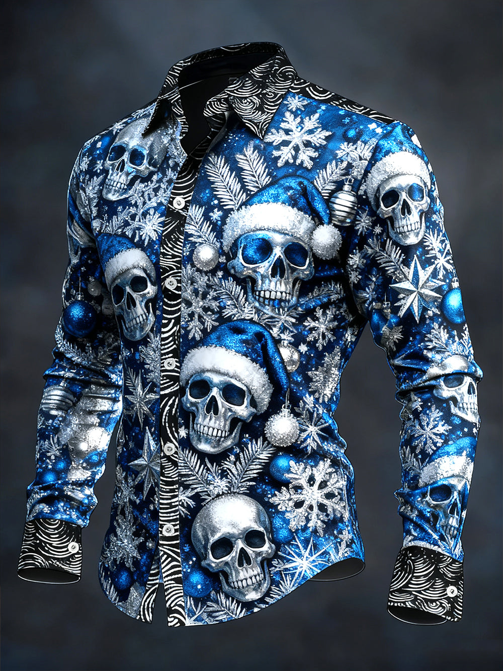 Men's Vintage Christmas Skull Long Sleeve Shirt