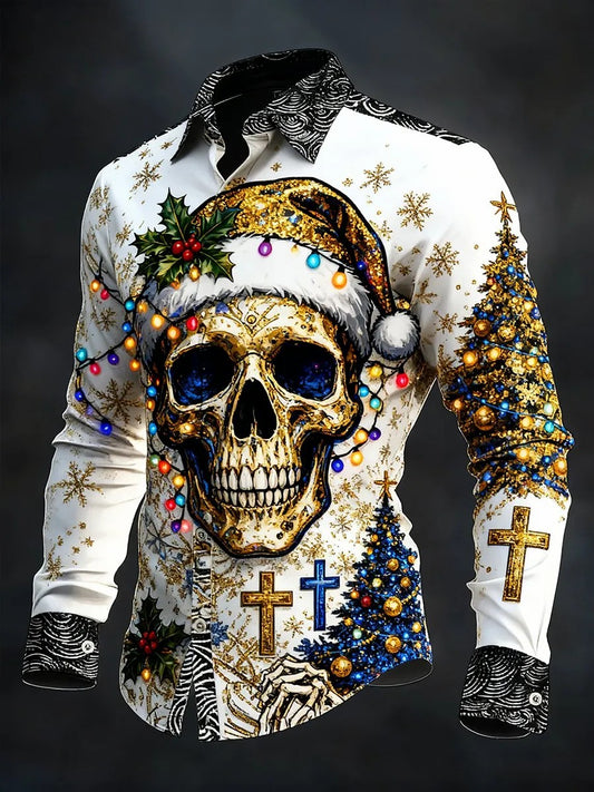 Men's Vintage Christmas Skull Long Sleeve Shirt