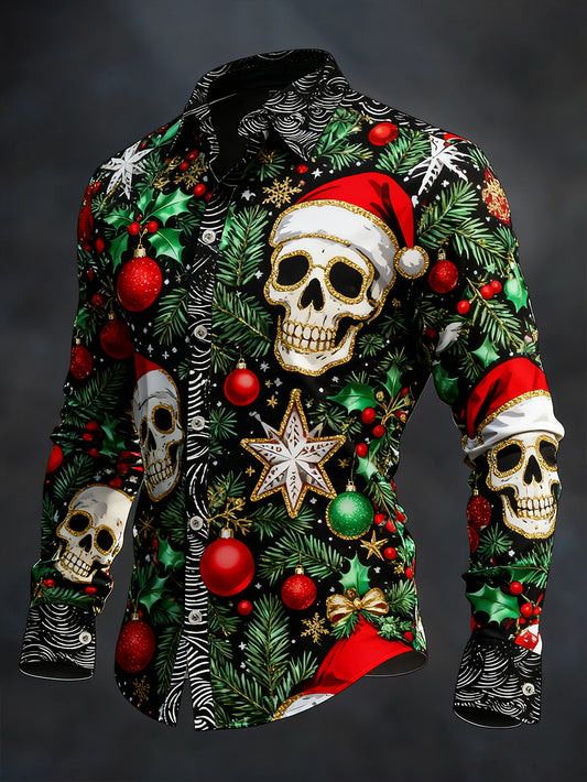Men's Vintage Christmas Skull Long Sleeve Shirt