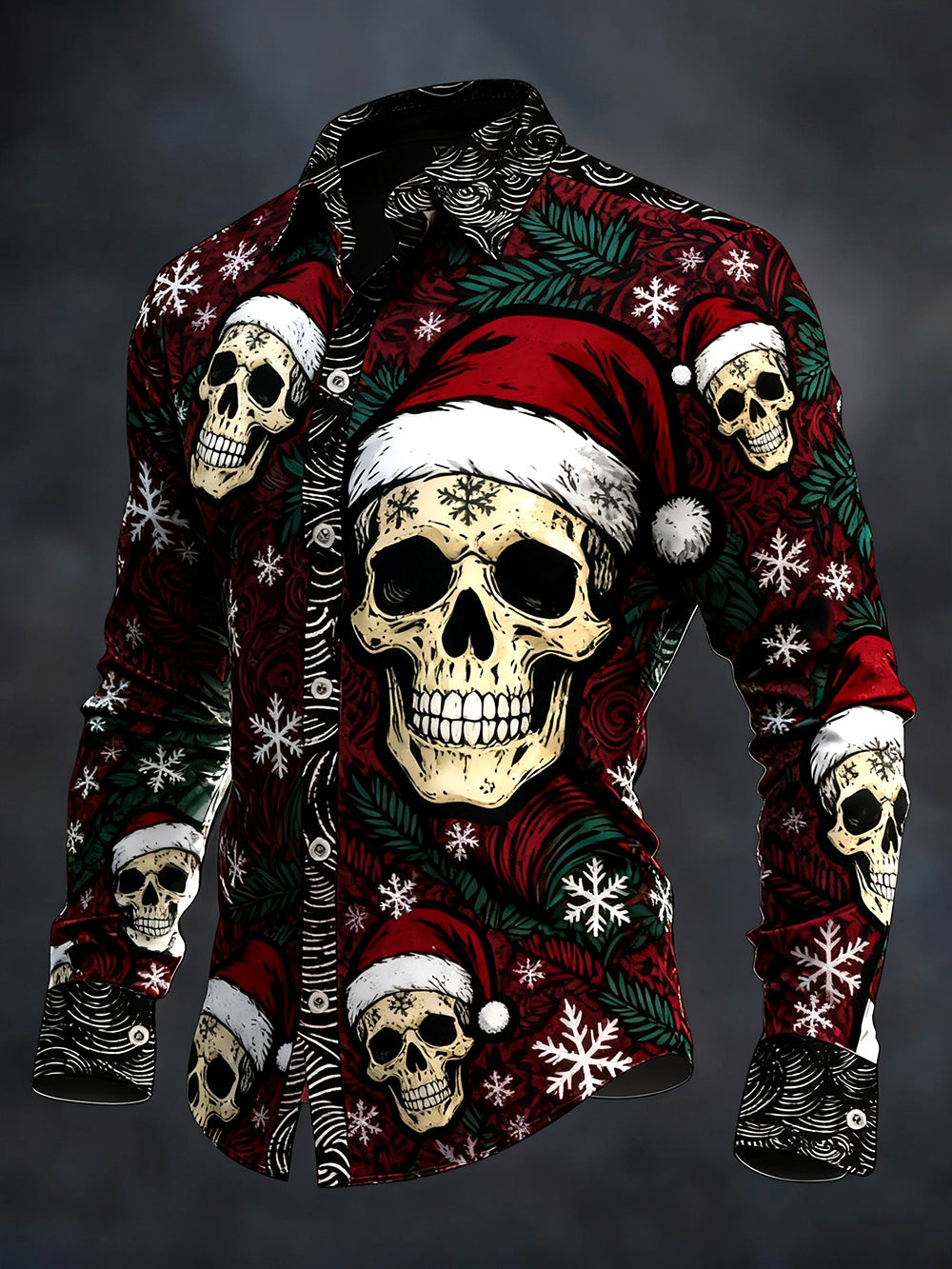 Men's Vintage Christmas Skull Long Sleeve Shirt