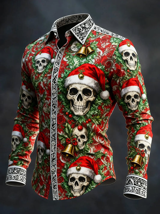 Men's Vintage Christmas Skull Long Sleeve Shirt